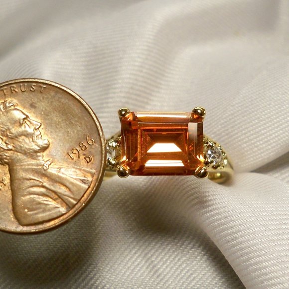 NEW Technibond Emerald Cut Amber Cubic Zirconia Gold Ring - Picture 6 of 11